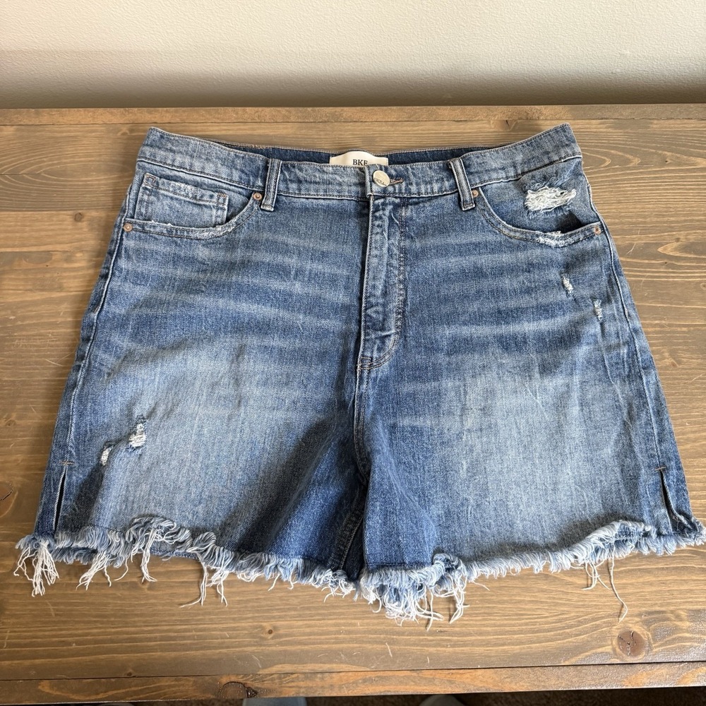BKE Womens 30 Blue Medium Wash High‎ Rise Parker Raw Hem Jean Shorts Denim